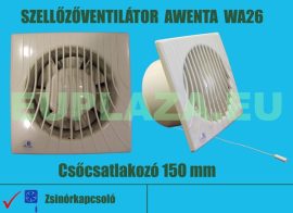 Ventilátor, Awenta WM100, szellőzőventilátor, fali, zsalus, elszívó ventilátor, csőcsatlakozó 100 mm